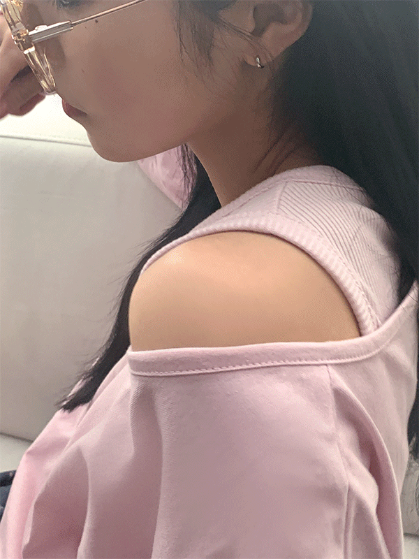 [세트/단품가능!] 핑크 루즈핏 브이넥 레이어드 티셔츠