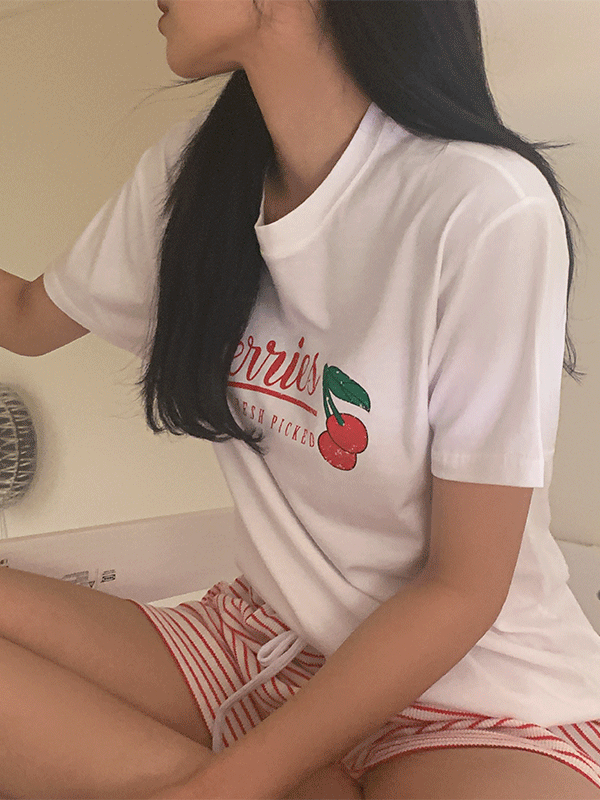 체리체리 빈티지 프린팅 모달 스판 반팔 티셔츠