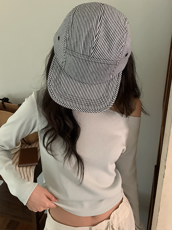 포카리 스트라이프 줄무늬 캠프캡 모자
