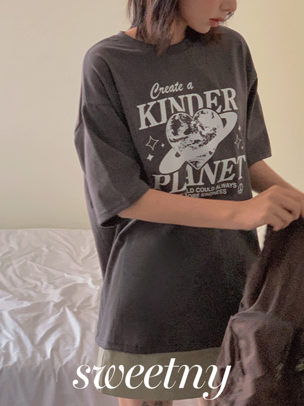 [인기재진행/자체제작] 킨더러브 빈티지 프린팅 박시 오버핏 반팔 티셔츠